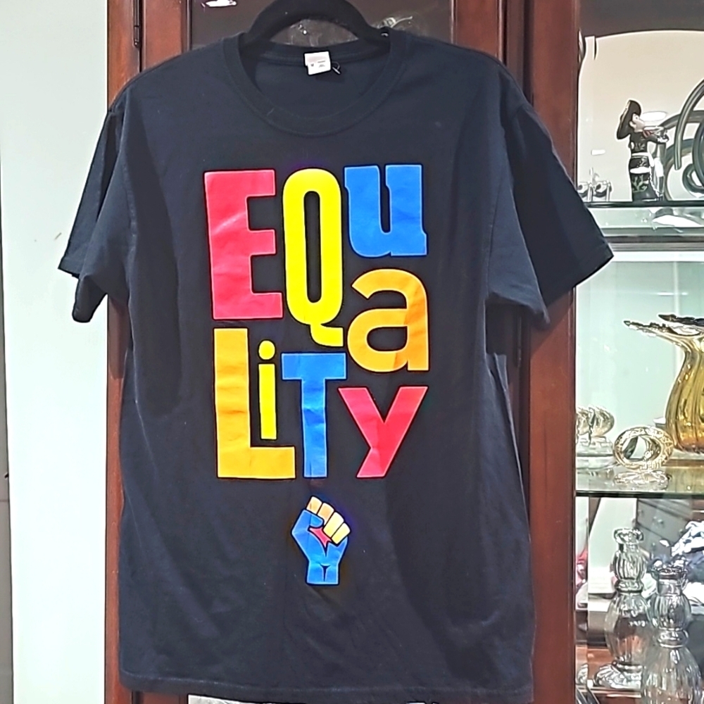 Equality Tee-shirt Black with Multi colors Lettering medium new
